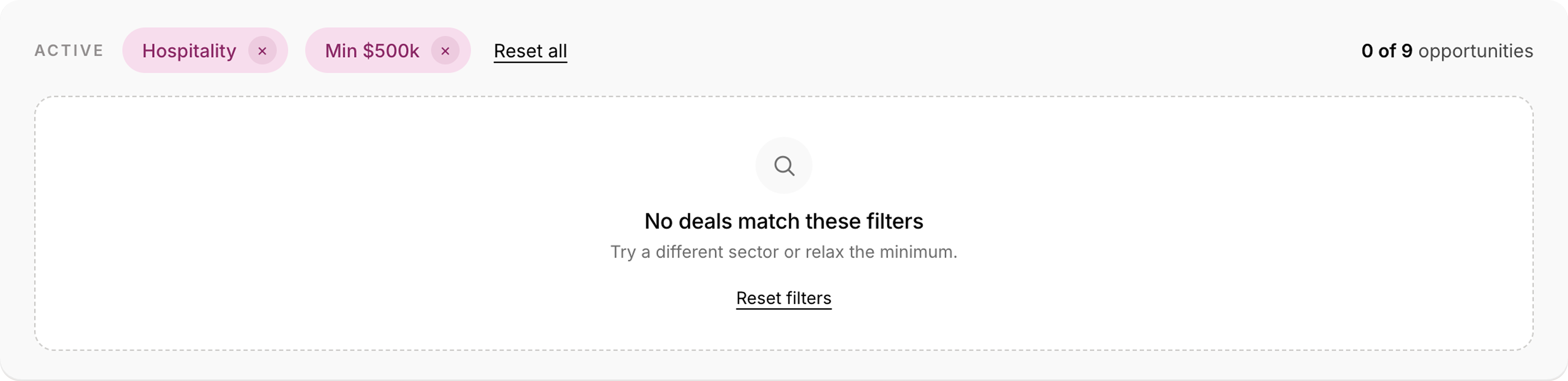Empty state — no results with recovery action